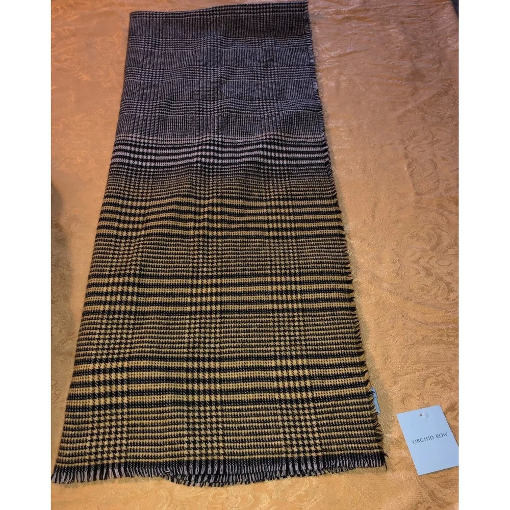 New Orchid Row‎ Women's Fashion Scarf O/S Black Yellow White Acrylic 31 X 78